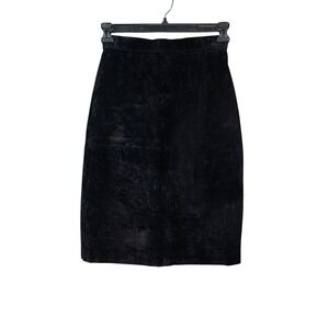 EVAN DAVIES Black Suede Midi Skirt with Slit Women's Size‎ 8